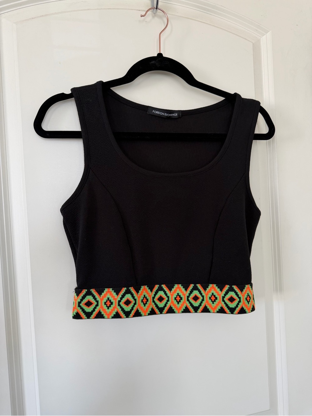 Foreign Exchange vintage cute black Cropped Tank with Multicolor tribal detail